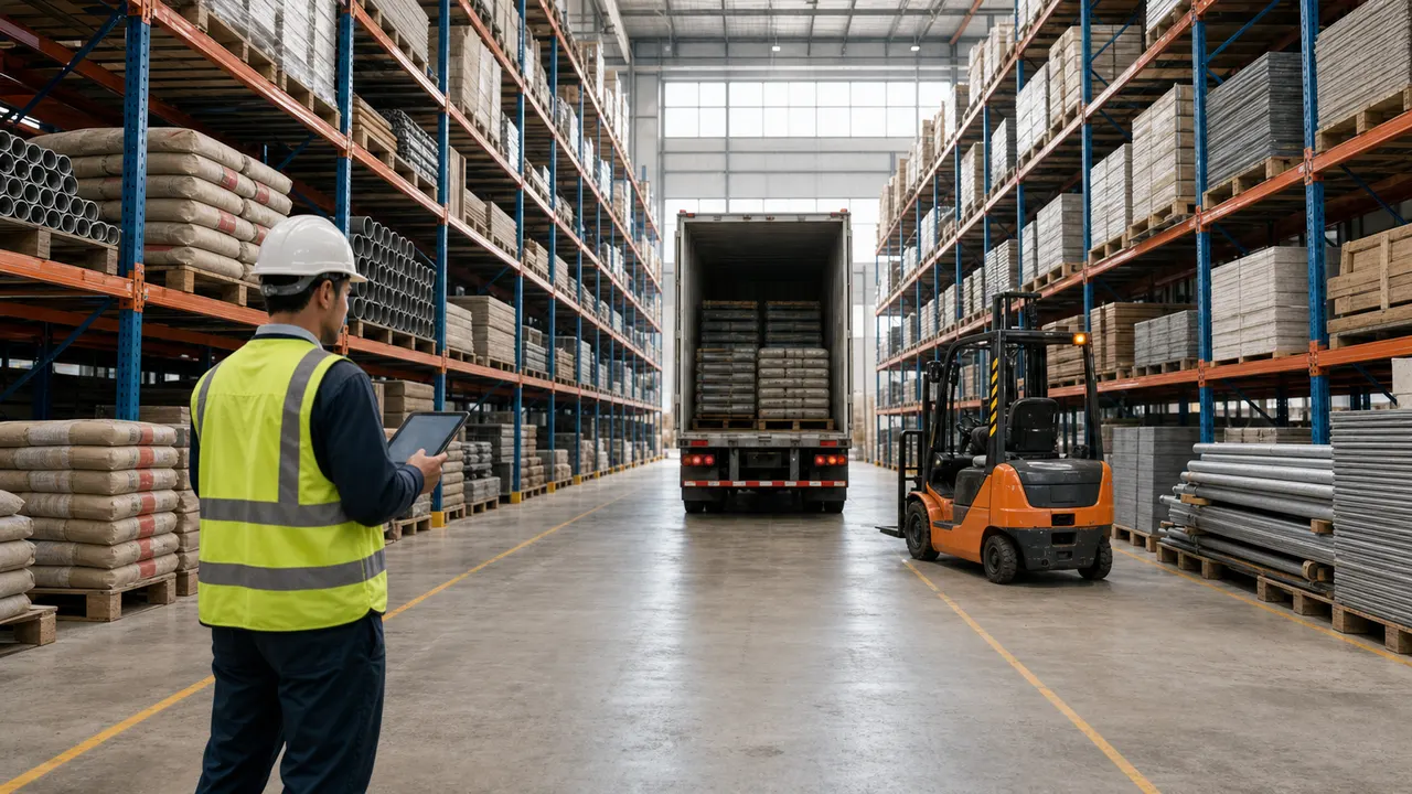 Worker coordinating building material fulfilment